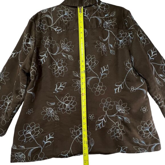 Sag Harbor Brown Floral Embroidered Button-Up Jacket XL Velour textured - Picture 11 of 11